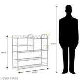 Stainless steel kitchen organizer, 5-shelf wall mount with plate and cutlery stand, 30L x 30H inches upper plate, modular storage rack